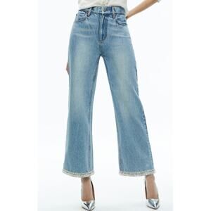 Alice + Olivia Women's Rockstar Blue Ora High Rise Embellished Jeans Size 24